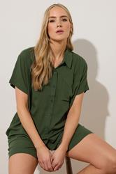 LTS Tall Khaki Green Cotton Crinkle Shirt | Long Tall Sally 1