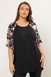 YOURS Plus Size Black Floral Raglan Sleeve T-Shirt | Yours Clothing 3