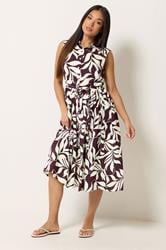 M&Co Petite Berry Purple Leaf Printed Sleeveless Midi Dress | M&Co 2