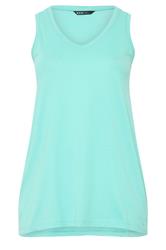 YOURS Curve Blue V-Neck Basic Vest Top