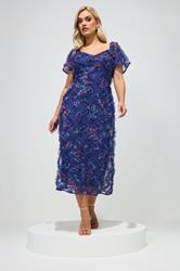 YOURS LONDON Plus Size Navy Blue Floral Chevron Ruffle Dress | Yours Clothing 1