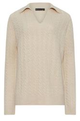 LTS Tall Beige Brown Open Collar Cable Knit Jumper