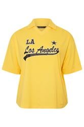 LIMITED COLLECTION Curve Yellow 'Los Angeles' Rugby Collar Varsity Top