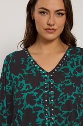 EVANS Plus Size Green Abstract Floral Stud Detail Top | Evans 4
