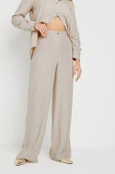LTS Tall Stone Brown Linen Pleated Wide Leg Trousers | Long Tall Sally 2