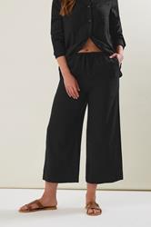 LTS Tall Black Wide Leg Cropped Linen Trousers 2