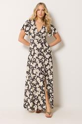 LTS Tall Chocolate Brown Floral Wrap Maxi Dress