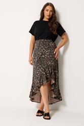 YOURS Plus Size Chocolate Brown Leopard Print Ruffle Skirt | Yours Clothing 3