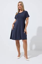 LIMITED COLLECTION Plus Size Navy Blue  Skater Pleat Dress | Yours Clothing 1