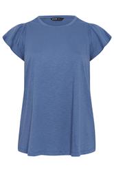 YOURS Curve Denim Blue Frill Sleeve T-Shirt