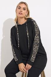 YOURS Plus Size Black Leopard Print Trim Hoodie | Yours Clothing  3