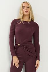 LTS Tall Women's Berry Red Metal Trim Textured Top | Long Tall Sally 3
