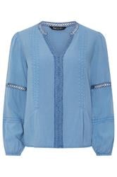 M&Co Petite Blue Lace Trim Pintuck Blouse