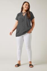 EVANS Plus Size Black Dot Print Tie Neck Blouse | Evans 1