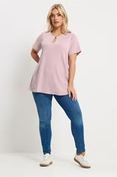 YOURS Plus Size Light Pink Textured Keyhole Detail Top | Yours Clothing 1