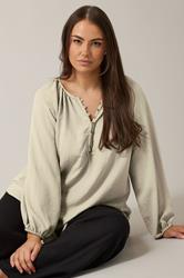 EVANS Plus Size Natural Brown Button Front Long Sleeve Blouse | Evans 3