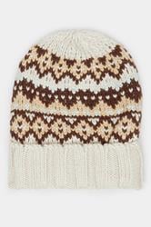 Natural Brown Fairisle Beanie Hat