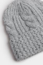 Grey Cable Knit Beanie Hat | Yours Clothing 2