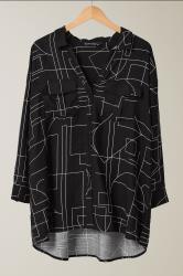EVANS Curve Black Linear Print Utility Pocket Shirt