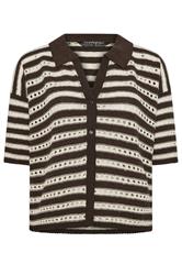 LIMITED COLLECTION Curve Chocolate Brown Stripe Crochet Shirt