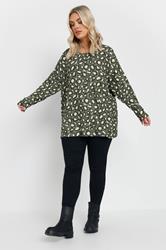 YOURS Plus Size Green Leopard Print Jumper | Yours Clothing 1
