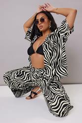YOURS Plus Size Black & White Zebra Wide Leg Trousers | Yours Clothing 1