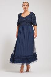 LUXE Plus Size Curve Navy Blue Sequin Sweetheart Ruffle Maxi Dress | Yours Clothing  3