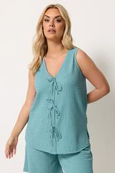YOURS Plus Size Light Blue Textured Bow Waistcoat | Yours Clothing 3