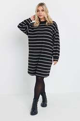 YOURS Plus Size Black & Grey Stripe Jumper Dress | Yours Clothing 1