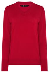 M&Co Red Long Sleeve V-Neck Jumper