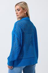 LIMITED COLLECTION Plus Size Blue Crochet Knit Long Sleeve Shirt | Yours Clothing 2