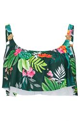 YOURS Plus Size Green Tropical Print Frill Bikini Top | Yours Clothing 7