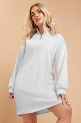 YOURS Plus Size Grey Zip Neck Jumper Dress | Yours Clothing 1