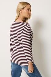 M&Co Berry Purple Stripe Slash Neck Cotton Top | M&Co 2
