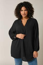 EVANS Plus Size Black Notch Neck Long Sleeve Blouse | Evans 3
