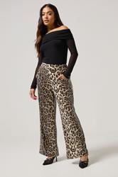 PixieGirl Petite Women's Brown Animal Sequin Wide Leg Trousers | PixieGirl 1