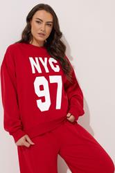 YOURS Plus Size Red 'NYC 97' Slogan Sweatshirt | Yours Clothing 3