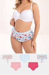 YOURS 5 PACK Plus Size Blue & Pink Floral Full Briefs | Yours Clothing 1