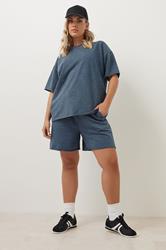 YOURS Plus Size Blue Acid Wash Oversized Sweat T-Shirt | Yours Clothing 2