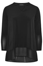 EVANS Curve Black Chiffon Hem Blouse