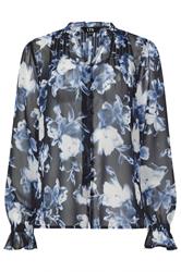 LTS Tall Navy Blue Floral Sheer Pintuck Blouse