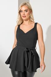 YOURS LONDON Plus Size Black Sleeveless Peplum Top | Yours Clothing 3