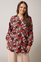 EVANS Plus Size Orange Ditsy Floral Tie Neck Top | Evans 3