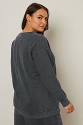 YOURS Plus Size Charcoal Grey 'New York' Embroidered Slogan Sweatshirt 2