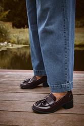 Burgundy Red Patent Heeled Tassel Loafers In Extra Wide EEE Fit | Yours Clothing 3
