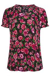 YOURS Curve Black & Pink Floral Notch Neck Blouse