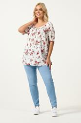 YOURS Plus Size White Floral Print Tie Neck Top | Yours Clothing 1
