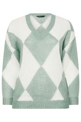 YOURS Curve Green Diamond V-Neck Soft Touch Jumper