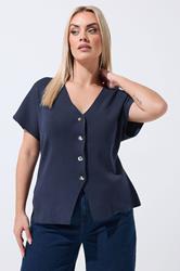 LIMITED COLLECTION Plus Size Navy Blue Short Sleeve Knitted Top | Yours Clothing 3