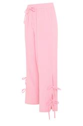 PixieGirl Petite Women's Pink Tie Detail Cotton Cheesecloth Wide Leg Trousers | PixieGirl 6